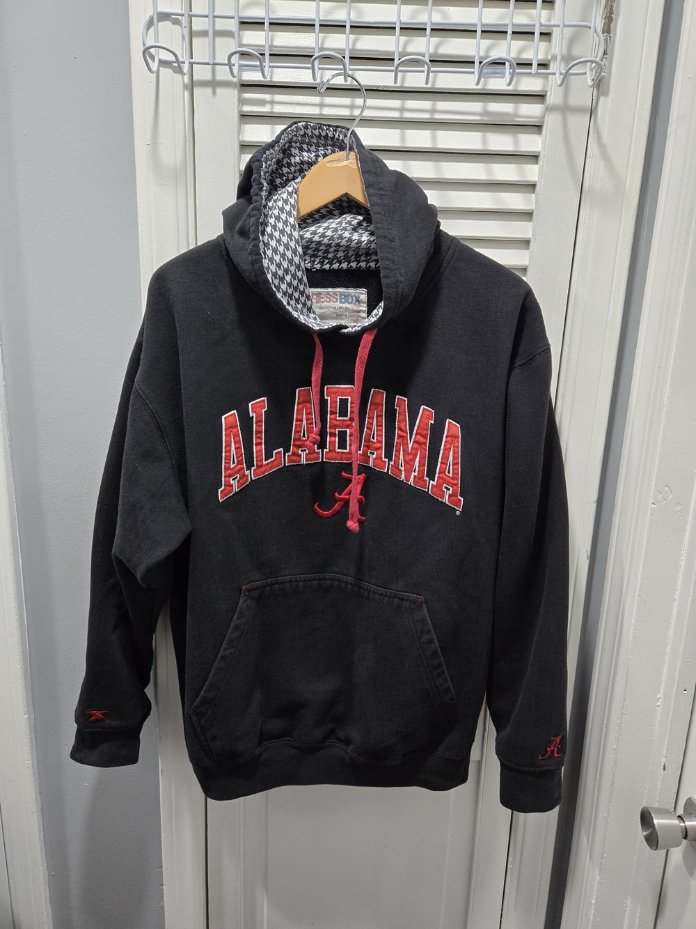 Vintage 10' Pressbox Alabama Crimson Tide Houndstooth Lined Hoodie Black XL
